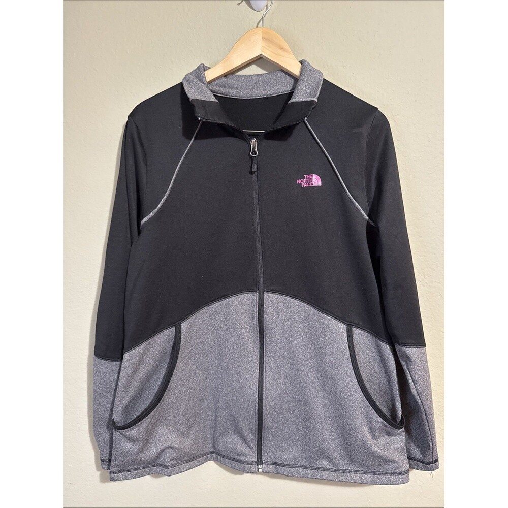 The North Face Women's Jackets Black Gray Pink Logo Full Zip Pockets